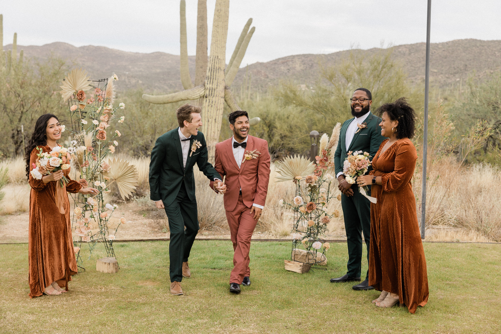 Newlywed Couple at Outdoor Rustic Wedding with Guests